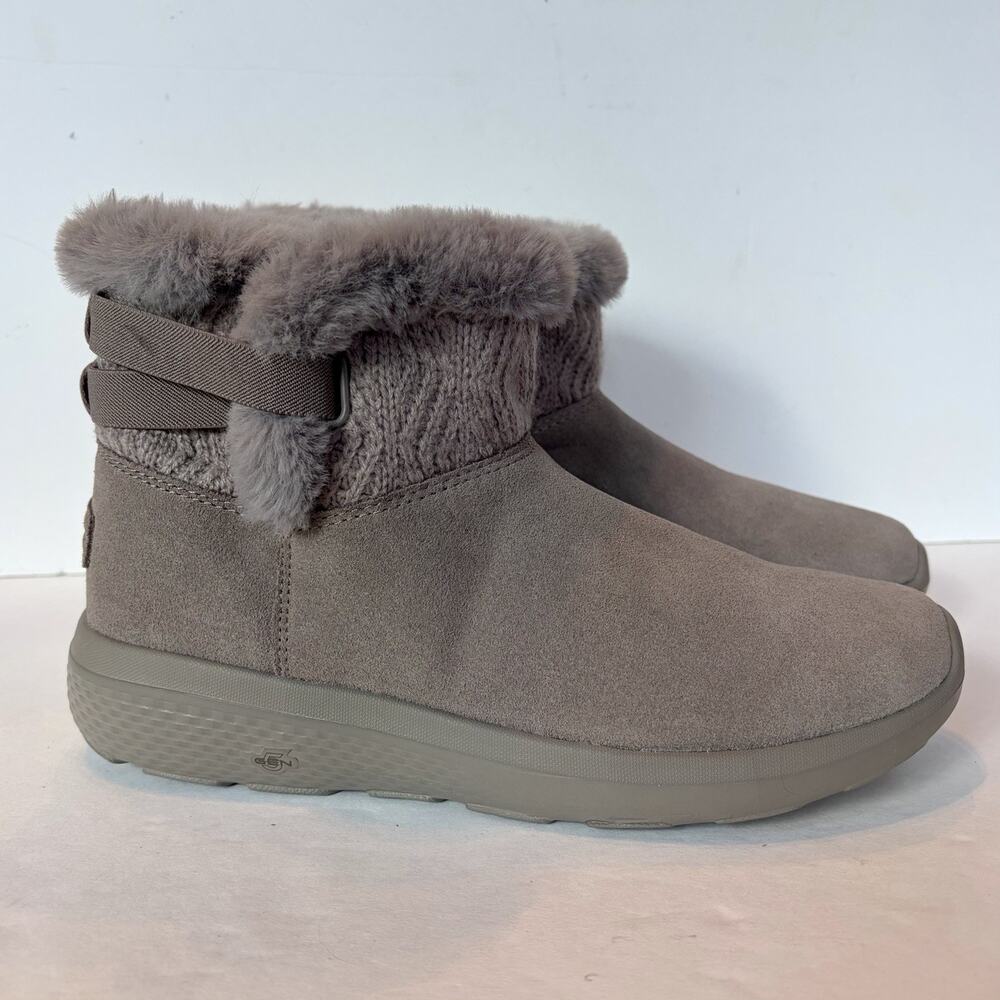 Skechers On-the-GO City Winter Gleam Water Repellent Dark Taupe Boots Women's 8